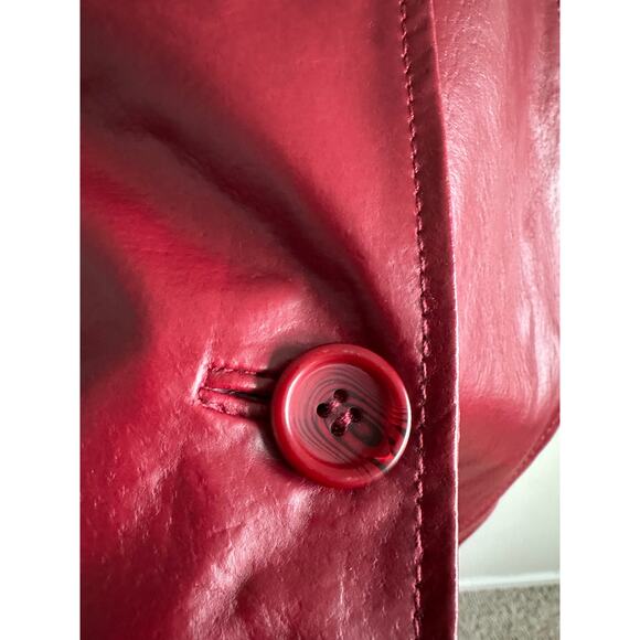 Vintage 90s Oxblood Red Leather Trench Coat Tailored Long Jacket Size 12 Tall - Picture 5 of 6
